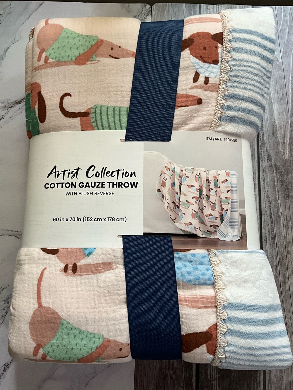 Artist collection cotton gauze throw dog print reverse plush